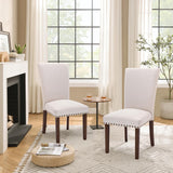 Set of 6 Beige Upholstered Dining Chairs, Farmhouse Kitchen Chairs with High Back, Solid Rubberwood Legs, Comfortable Padded Foam Seat, Bronze Nailhead Trim, Dining Room Chairs for Large Families COLAMY