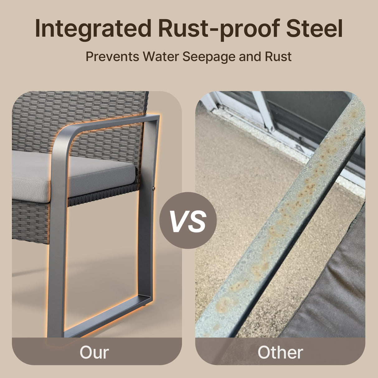 Gizoon 3 Pieces Patio Set Outdoor Wicker Furniture Sets, Modern Rattan Chair Conversation Sets with Coffee Table, for Yard, Bistro, Garden, Balcony, Poolside, Grey Gizoon