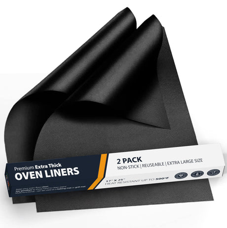 Oven Liners for Bottom of Oven - 2 Pack Large Heavy Duty Mats, 17”x25” Non-Stick Reusable Liner for Electric, Gas, Toaster Ovens, Grills - BPA & PFOA Free Kitchen Accessory to Keep Oven Clean (Black) Linda's Essentials