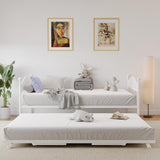 Daybed with Trundle, Sturdy Metal Twin Size Day Bed with Stylish Headboard, Height Adjustable Trundle Bed Twin, Heavy Duty Steel Slats Platform for Living Room, Bedroom and Guest Room, White GarveeHome