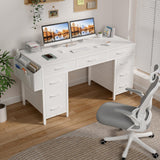 Lufeiya 47 Inch Computer Desk with 9 Drawers, Office Desk Work Desk for Home Office, Study, Writing, Vanity Desk with Fabric Drawers on Both Sides, Large Storage, White Lufeiya