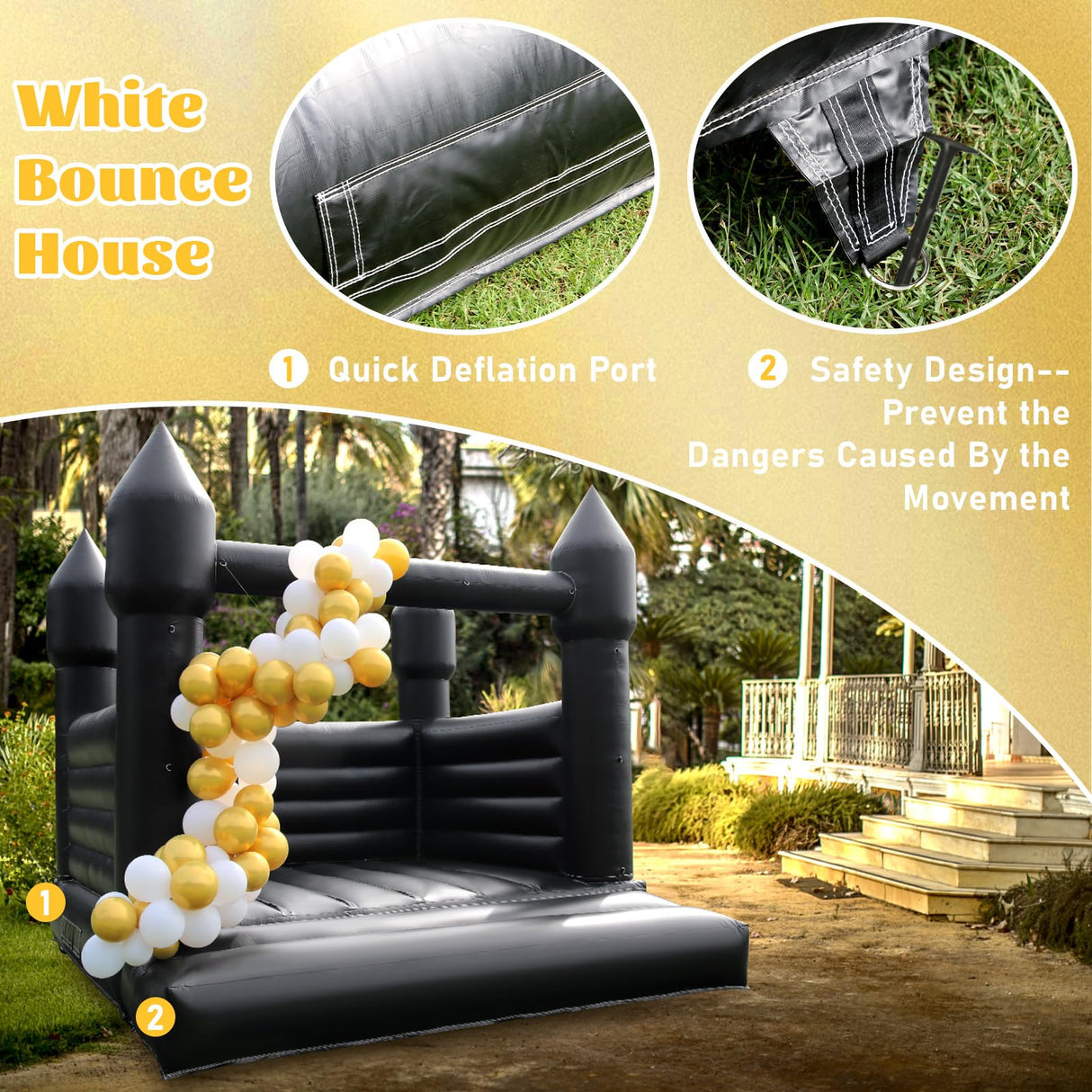 Black Inflatable Bounce House for Outdoor Halloween Decoration Party Backyard Wedding, PVC Halloween Inflatable Bounce House Castle for Kids with Blower(13FT*11.5FT*10FT) Inflantteble