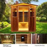 KUNSANA Red Cedar 4 Person Outdoor Ultra-Low EMF（0.5mg） Infrared Sauna, Multi-Person Home Sauna spa, 2160w,12 Heating Panels, LCD Control Panel, Bluetooth Speaker, Chromotherapy Lights, Reading lamp KUNSANA