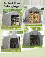 6 x 8 ft Portable, Carport Storage Shed with Heavy Duty Waterproof Tarp & 2 Roll-Up Zipper Doors, Ideal Tent for Motorcycles, Bikes, Garden Tools, and Firewood Hipicute