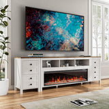 BVIUNTWO 83 Inch Fireplace TV Stand for TVs Up to 95 Inch,Farmhouse Entertainment Center with 50" Electric Fireplace,White TV Console with Storage Cabinets for Living Room BVIUNTWO