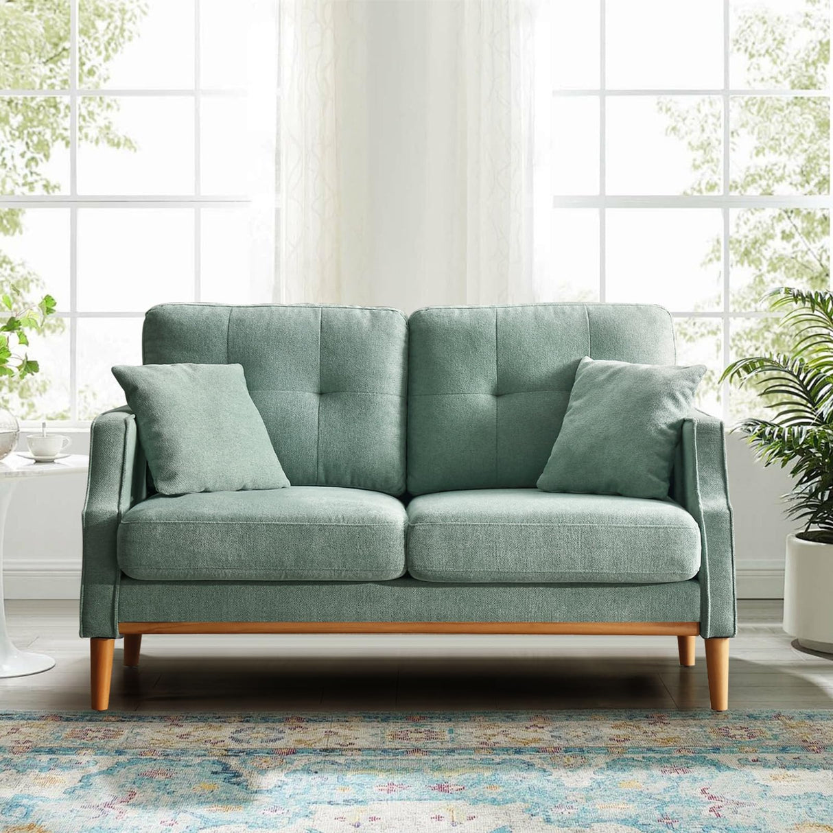 SoarTalent 56.7" Loveseat Sofa Small Couch Fabric Upholstered 2-Seat Sofa with USB Port for Small Place, Apartment, Living Room,Office(Mint Green) SoarTalent