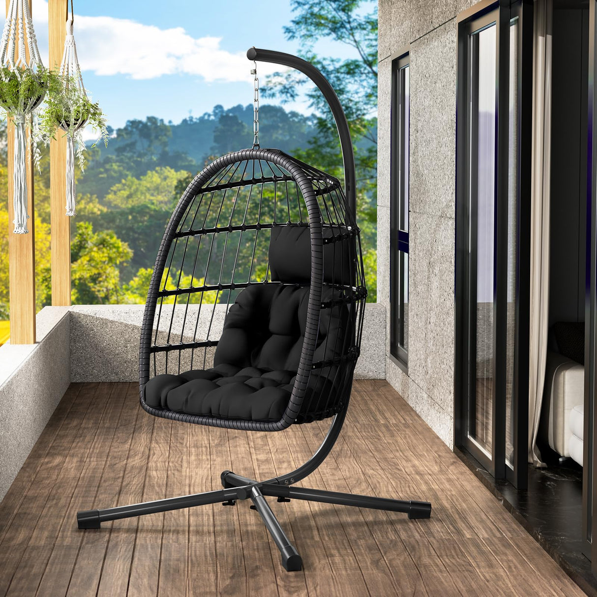 LEVELEVE Egg Chair with Stand,Patio Rattan Wicker Hanging Swing Egg Chair Hammock Chair for Bedroom Porch Garden,Thickened Aluminum Alloy Steel Frame and UV Resistant Cushion,350LBS Capacity LEVELEVE