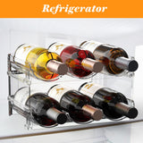 Plastic Stackable Wine Rack for Refrigerator, 2 Tier Large Capacity Water Bottle Organizer for Cabinet, Free-Standing Water Bottle Storage Rack for Fridge, Countertop, Pantry, Freezer, Hold 6 Bottles Noyhnuoch