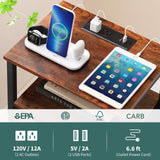 Yoobure Side Table with Storage, LED Night Stand with Charging Station, End Tables Living Room, Nightstand for Bedroom with Adjustable Fabric Drawer, 3-Tier Wood Bedside Table, Berry Brown Yoobure