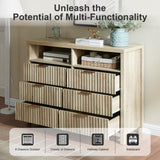 OAKHAM HOME 6 Drawer Dresser Fluted 6 Drawers Dresser Wood Modern Chest of Drawers with 2 Open Shelves, Wide Drawer Organizer Thickened Board Dresser TV Stand for Bedroom(Sunwashed Ash Oak) OAKHAM HOME