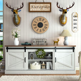Kurapika Farmhouse TV Stand and Entertainment Center for TV Up to 75 Inch, with Adjustable Shelf and Sliding Barn Doors, Media Furniture with Storage Cabinet and Console Table, 67 Inch, White Kurapika