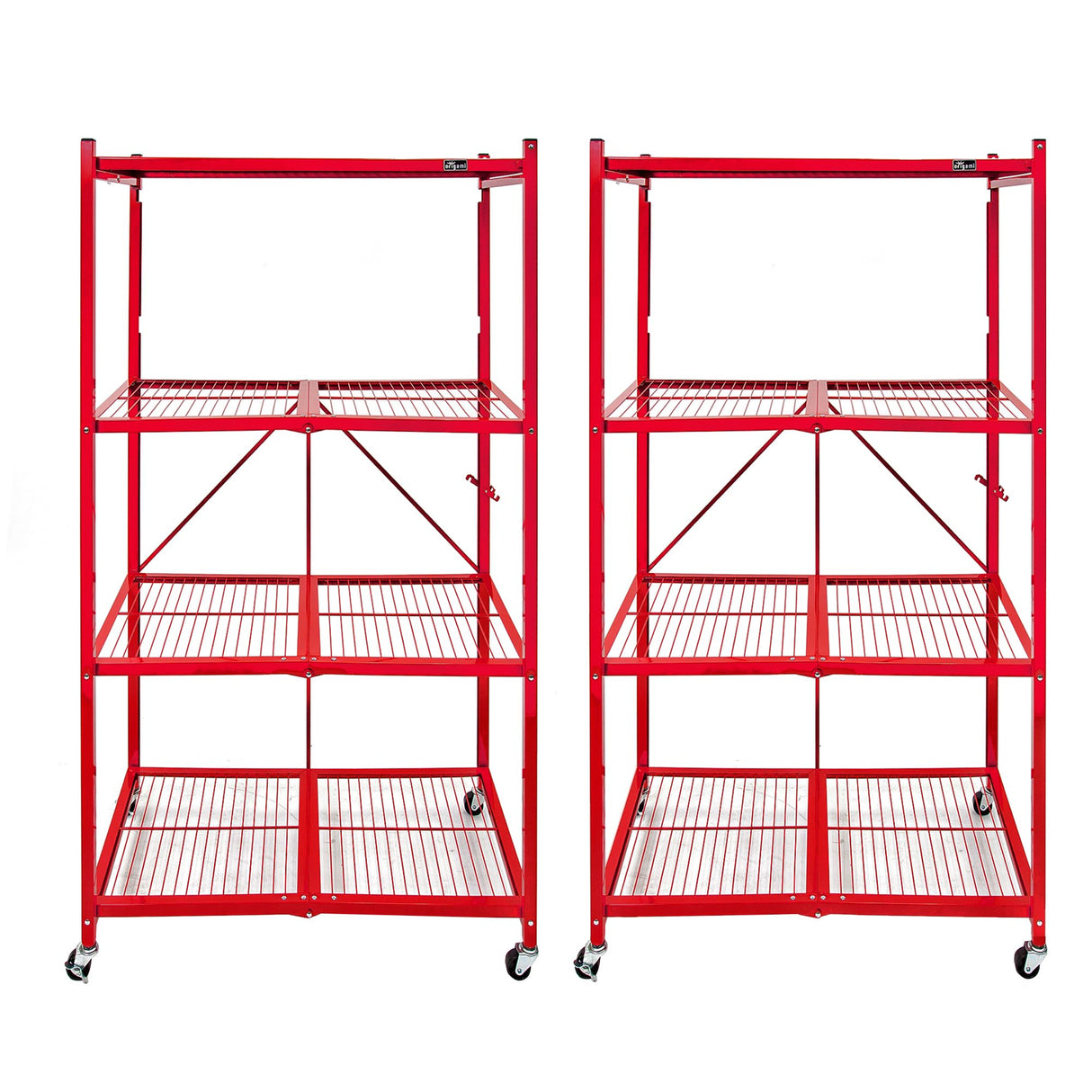 Origami R5 Foldable 4-Tier Garage Shelving Heavy Duty Shelving with Wheels, Metal Storage Rack Holds 1000 pounds, Garage Storage Rack & Organization, Storage Shelving (Red, R5 2-Pack) Origami