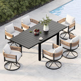 Grand patio 7-Piece Outdoor Dining Set for 6 with 1 Rectangle Expandable Table for 4-6 Person, Metal Woven Wicker Swivel Patio Chairs with Thickened Cushions for Yard, Poolside, Deck (Natural) Grand patio