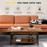 COSTWAY Industrial Coffee Table, 2-Tier Wood Cocktail Tea Table with Storage Shelf and X-Shape Steel Frame, Rectangle Sofa Side Accent Table for Living Room Home Office, Rustic Brown COSTWAY