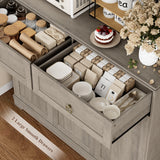 HOSTACK 71" Tall Pantry Cabinet with Power Outlets, Kitchen Pantry Storage Cabinet with Microwave Stand, Farmhouse Kitchen Hutch with Drawers, Food Pantry Large Cupboard for Dining Room, Ash Grey HOSTACK