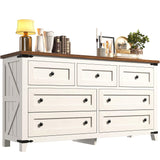 EnHomee Farmhouse 7 Drawers Dresser for Bedroom 51" Wide Wood Dressers & Chests of Drawers White Dresser with Natural Texture Bedroom Dresser TV Stand for Bedroom, Hallway, Closet, Antique White EnHomee