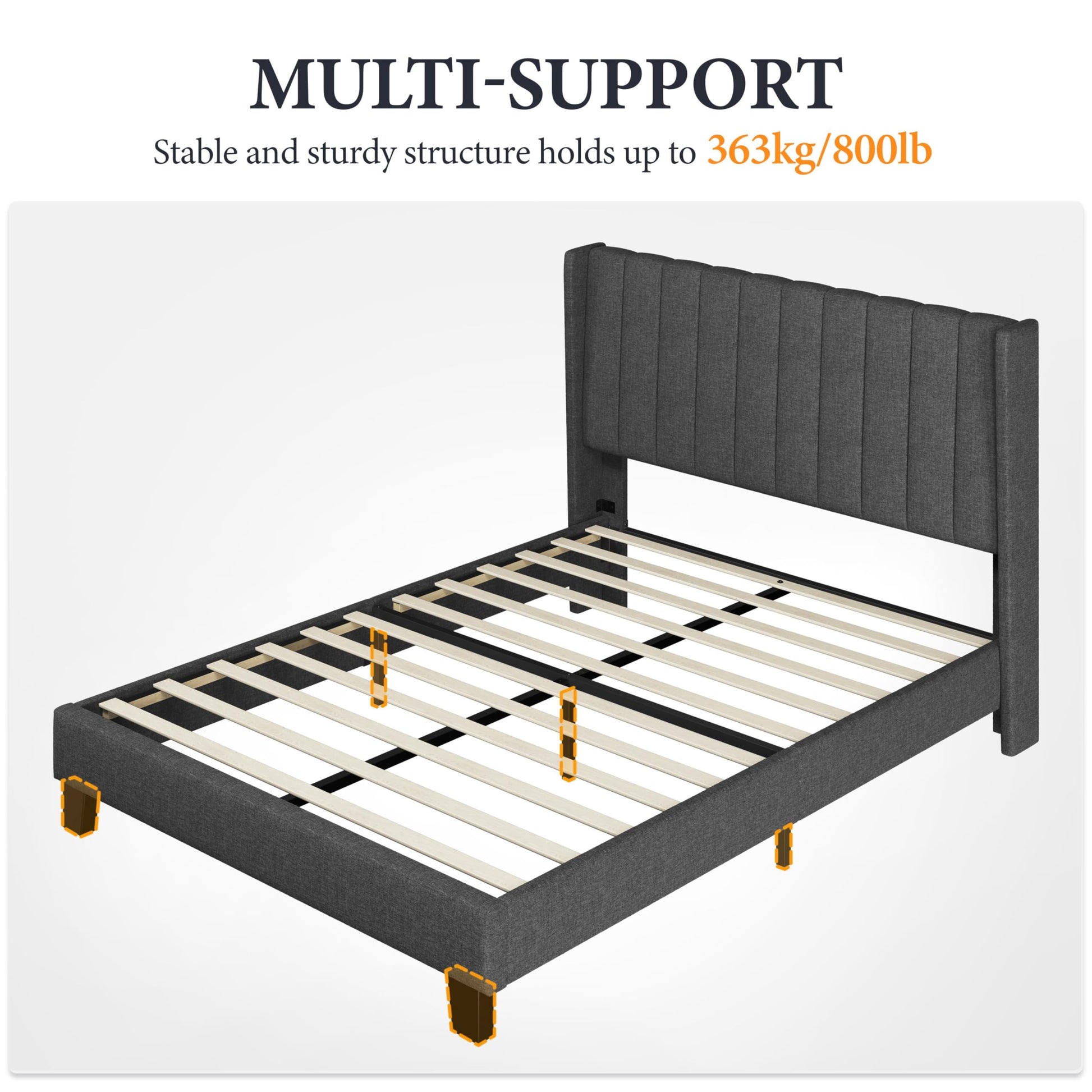 Yaheetech Upholstered Full Size Bed Frame with Wing Headboard & Wooden Slats - Dark Gray - WoodArtSupply