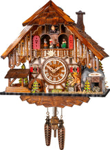 Engstler Quartz Cuckoo Clock Black Forest House with Moving Wood Chopper and Mill Wheel, with Music Engstler