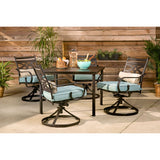 Hanover Montclair 5-Piece Outdoor Dining Set with Stamped Steel Square Dining Table and 4 Swivel Rocker Chairs with Cushions, Weather-Resistant Patio Dining Set for 4, Patio, Backyard, Deck Hanover