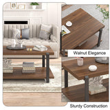 FOLUBAN Modern Coffee Table with Storage Shelf, Rustic Wood Center Table for Living Room, Walnut FOLUBAN