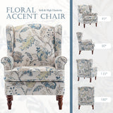 MELLCOM Floral Accent Chair, High Back Upholstered Armchair with Solid Legs, Leisure Single Sofa Chair for Living Room, Bedroom, Home Office, Blue Floral MELLCOM