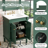 Merax 24” Bathroom Vanity with Sink, Powder Room Small Bathroom Vanity with 2-Door Cabinet, Undermount Sink, Solid Wood Frame Bathroom Storage Cabinet (Vogue Green) Merax