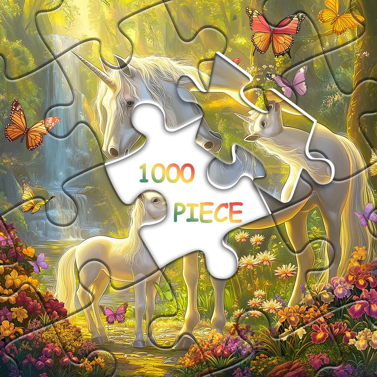 Magic Unicorn Puzzles for Adults 1000 Pieces, Nature Floral Butterfly Garden Jigsaw Puzzle, Flowers Animal Plant Forest Themed, Challenging for Adults PICKFORU