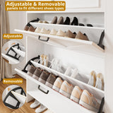 IRONCK Shoe Storage Cabinet with 2 Flip Drawers & Barn Door Design, Freestanding Shoe Cabinet Organizer with Drawer and Shelves for Entryway, Farmhouse Shoe Rack Cabinet, White/Black IRONCK