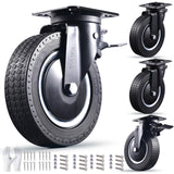 Heavy Duty 8 Inch Caster Wheels Set of 4 Industrial Swivel Locking Casters with Brake 3200 Lbs Load Capacity Rubber Wheels for Cart, Furniture, Workbench Outdoor Black Castors, Includes Bolts & Screws TOO TCO