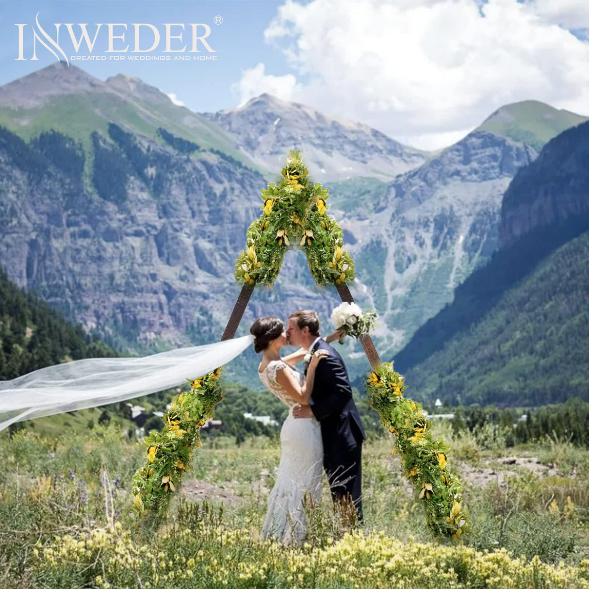 Inweder Triangle Wooden Wedding Arch - Wood Arch for Wedding Ceremony, Rustic Wedding Arch Stand, Natural Wood Backdrop Stand Wedding Arbor, Balloon Garland Stand for Garden Wedding Party, Event Inweder