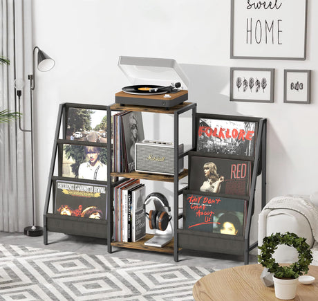 Record Player Stand with Vinyl Storage, Record Player Table with Vinyl Record Storage Up to 280 Albums, Turnta ble Stand with Record Holder Vinyl Display Shelf, Record Cabinet for Vinyls Media Stereo Tewinko