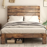 SAMTRA Wooden Full Size Bed Frame with Headboard, Rustic Farmhouse Platform Bedframe with Wood Slat Support, Sturdy and No Noise, Easy Assembly (Light Brown/Linear Headboard, Full) SAMTRA
