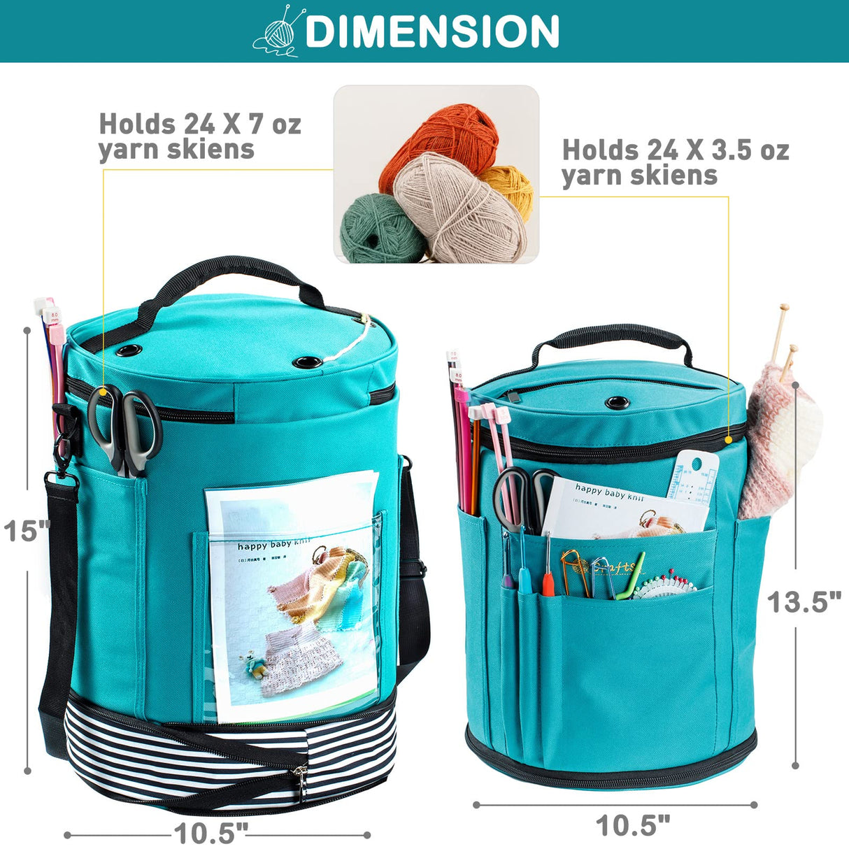 MYBAGZING Expandable Crochet Bag-Knitting Bag Yarn Storage Organizer - Yarn Bag and Crochet Tote, Yarn Holder for Crocheting, Crochet Accessories, Suppliers, Needles with Zipper Closure-Ideal Gift MYBAGZING