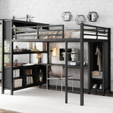 Bellemave Queen Size Loft Bed with Desk, Wardrobe & Storage Shelves, Modern Metal Loft Bed Frame for Adults, Teens, Kids, Space-Saving Queen Bed for Small Rooms, Dorms, Apartments (Queen, Black) Bellemave