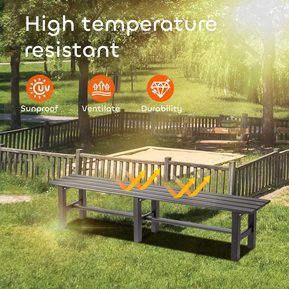 TECSPACE 71 Inches Aluminum Outdoor Weatherproof Bench Backless, 550 LBS Bearing Capacity Garden Porch Bench, Black TECSPACE