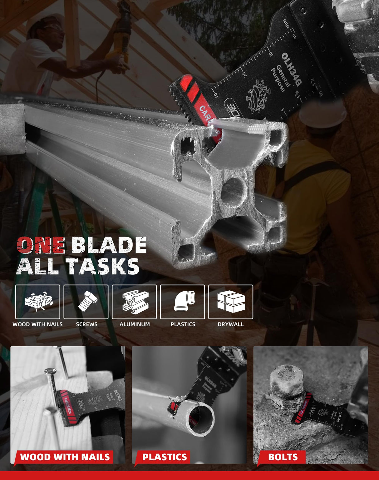 EZARC Carbide Oscillating Saw Blades, General Purpose Multitool Blades Quick Release for Metal, Nails, Wood, Plaster, Drywall and PVC, 3-Pack EZARC