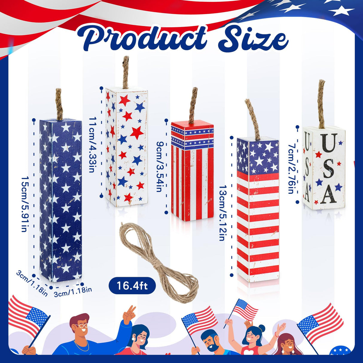 Weysat 5 Pcs 4th of July Tiered Tray Decor Wooden Rustic Patriotic Fireworks Centerpiece Wood Memorial Day Independence Day Red White and Blue Decorations for Farmhouse Home Table Decor Weysat