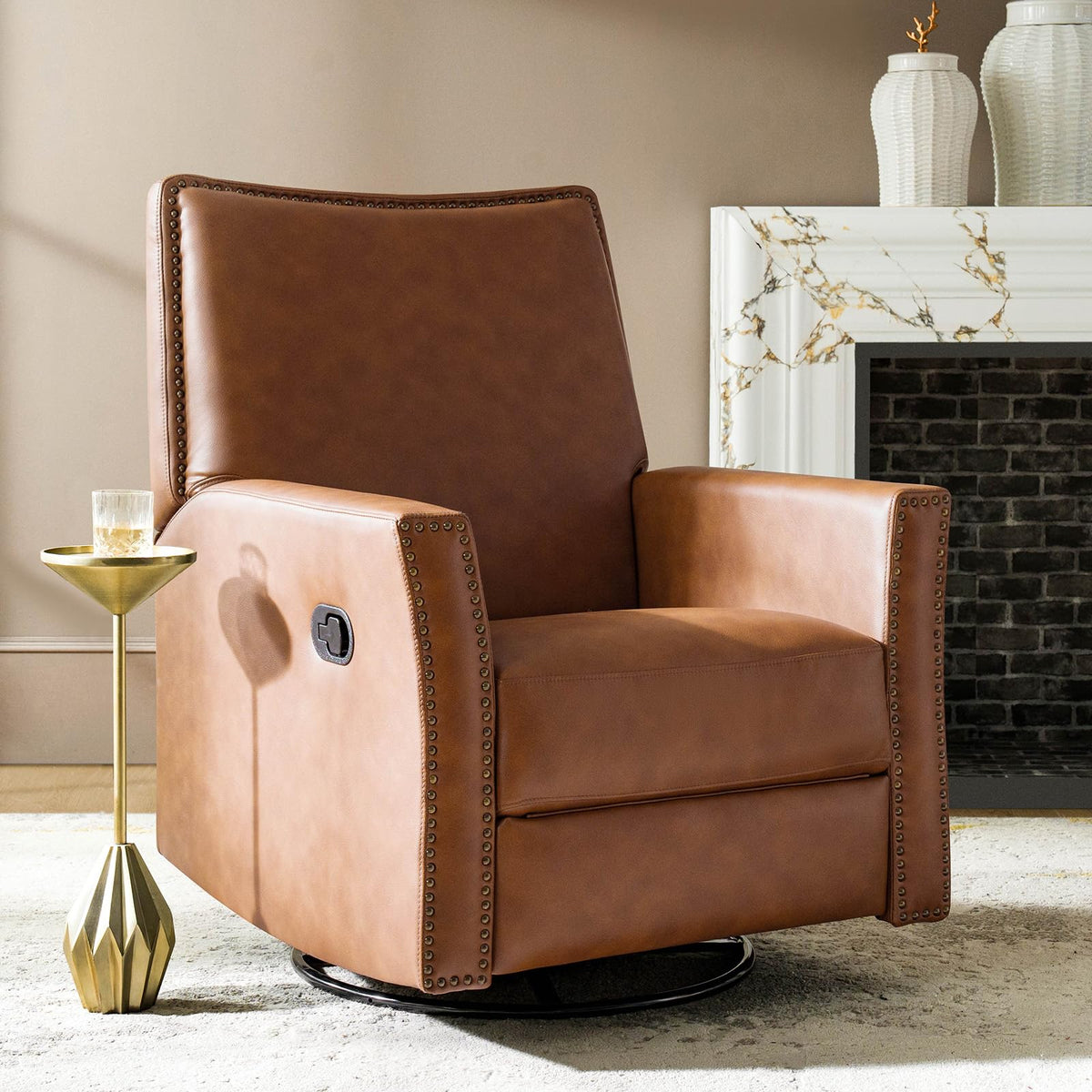 HULALA HOME Swivel Rocker Recliner Chair, Small Leather Recliners for ...