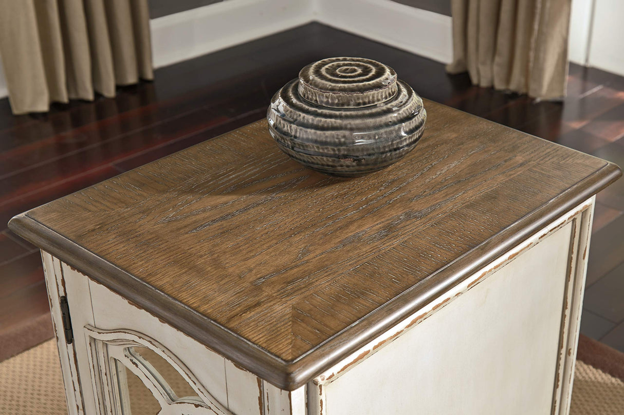 Signature Design by Ashley - Realyn Chairside End Table, White/Brown Wood Signature Design by Ashley