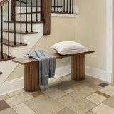 WINWY Fluted Wood Bench, 51" Farmhouse Solid Wood Bench Seat for Entryway, Dining Room, Indoors and Outdoors, Rounded Leg, Easy Assembly, Natural WINWY