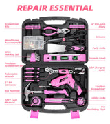 143 Pcs Pink Homeowner Tool Set with 3.6V Cordless Screwdriver General Household Hand Tool Kit with Plastic Tool box Storage Case for Women,Men DOWELL