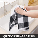 Homaxy 100% Cotton Waffle Weave Check Plaid Kitchen Towels, 13 x 28 Inches, Super Soft and Absorbent Dish Towels for Drying Dishes, 4-Pack, White & Black Homaxy