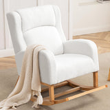 HCHAIRH Rocking Chair Nursery, Nursing Rocking Chairs for Mom Nursery, Comfy Wingback Glider Rocking Armchair with Foot Rest and Side Pocket for Nursery Living Room Bedroom, Teddy White HCHAIRH
