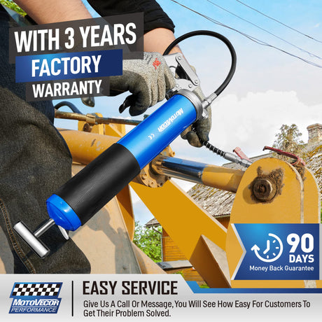 High Performance Heavy Duty Pistol Grip Grease Gun - Extra-Long 27 inch Heavy Duty Reinforced Flex Hose STEINBRÜCKE