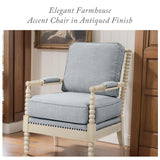 Madison Park Accent Chairs for Living Room Farmhouse Modern Armchair, Solid Wood, Antiqued Finish, Upholstered Seat Removable, Bedroom Lounge for Reading, 25.5" W, Light Blue/Antique Cream Madison Park