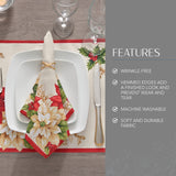 Elrene Home Fashions Red and White Poinsettia Holiday Fabric Placemats, Christmas Mats for Table Decor, 13 Inches x 19 Inches, Set of 4 Elrene