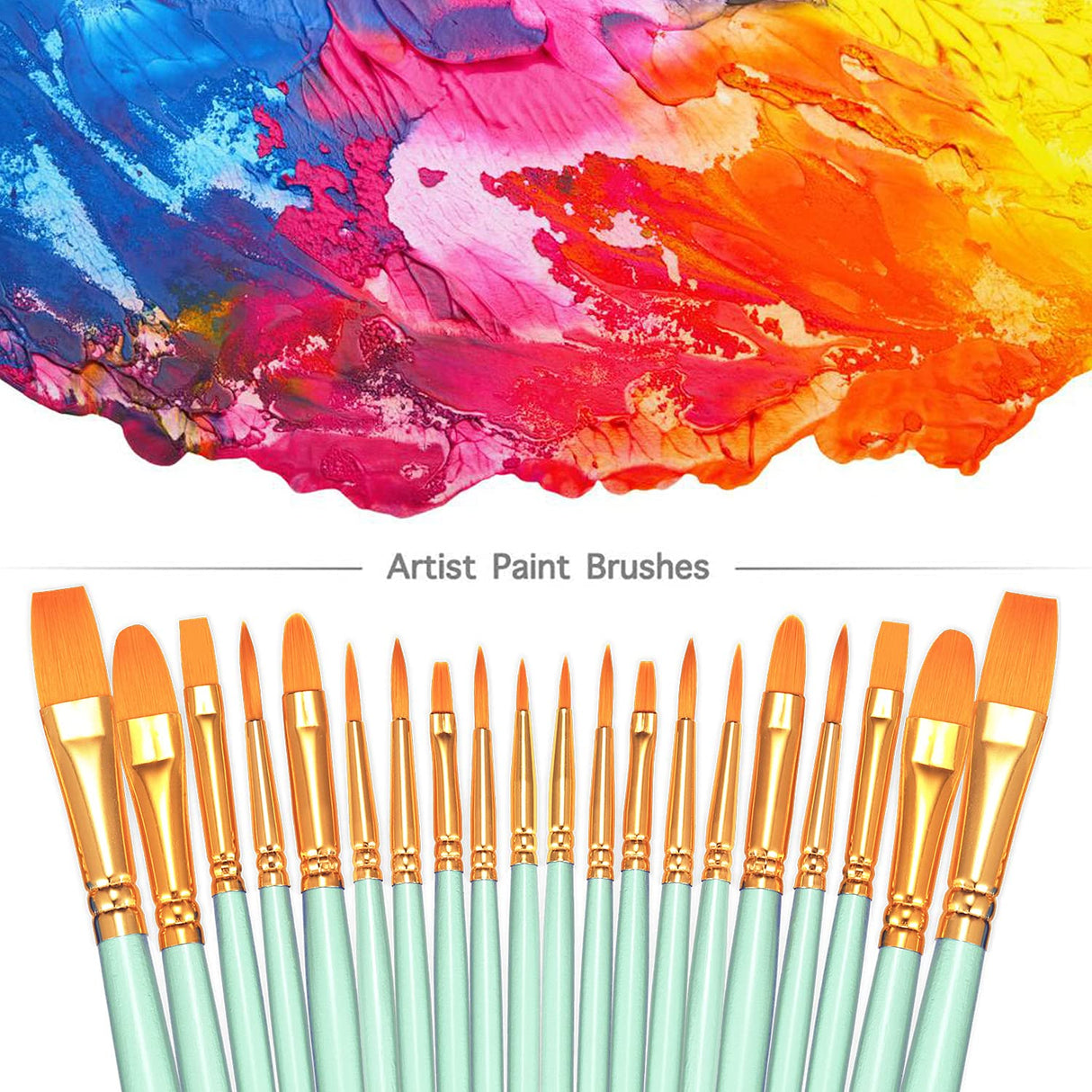 BOSOBO Paint Brushes Set, 2 Pack 20 Pcs Round Pointed Tip Paintbrushes Nylon Hair Artist Acrylic Paint Brushes for Acrylic Oil Watercolor, Face Nail Art, Miniature Detailing & Rock Painting, Green BOSOBO