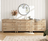 WAMPAT Dresser for Bedroom with 9 Drawers, Oak Kids Dressers with Wide Chest of Drawers, Mid Century Modern Wooden Closet Storage Organizer, Large Wood Dressers for Living Room, Nursery, Hallway WAMPAT