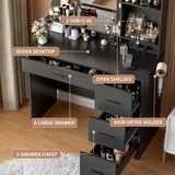 Furmax Vanity Desk with LED Lighted Mirror&Power Outlet, 39.3’’ Makeup Vanity Table with 4 Drawers and 3 Storage Shelves, Adjustable 3 Lighting Colorfor Bedroom&Dressing Room (Black) Furmax