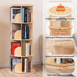 BUYWAY 360° Rotating Solid Wood Bookshelf Tower - Versatile 4-Tier Bookcase for Kids & Adults in Natural Finish BUYWAY